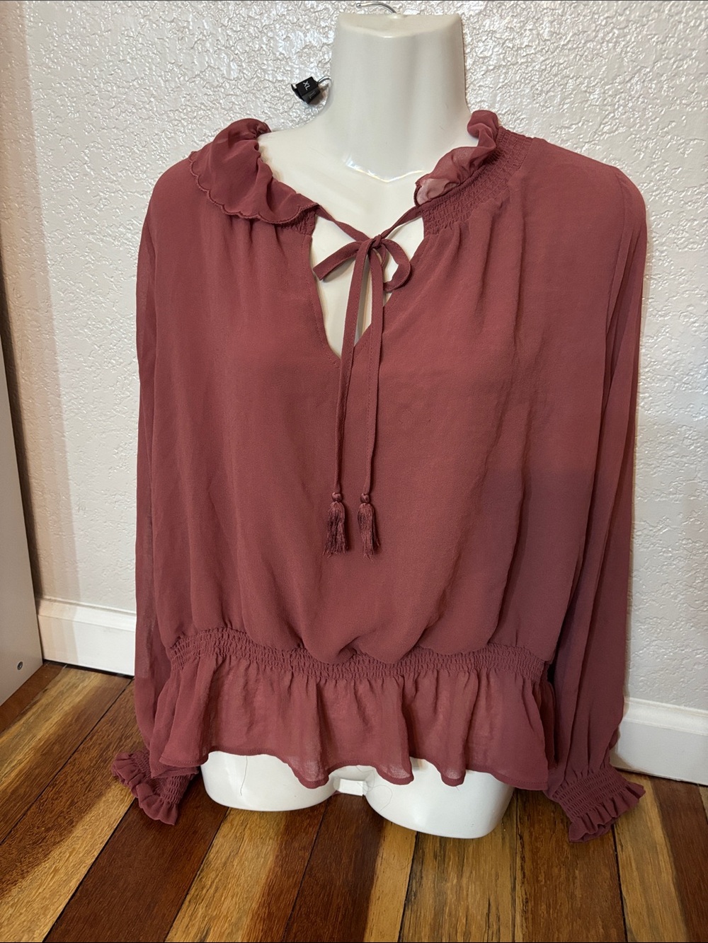 Universal Thread Ruffle Tie-Neck Blouse - Rosewood